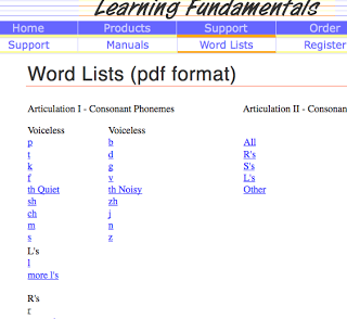 Word Lists for Articulation